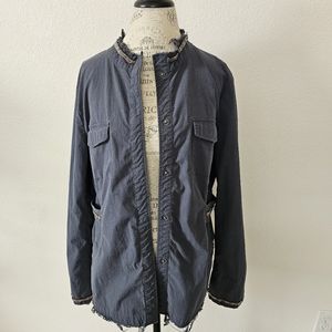 Beaumont Blue Gray Military beaded raw hem lightweight jacket